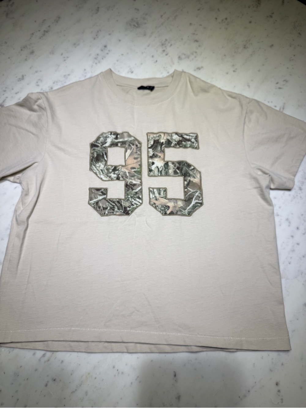 Ardene Beige Short Sleeve Tee with Camo 95 Graphic